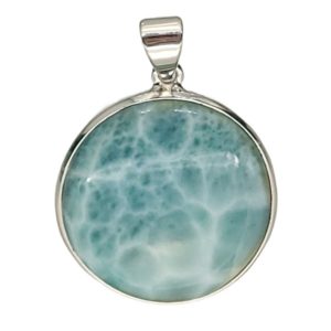 Colgante pectolita larimar redondo de 29 mm. en plata 925