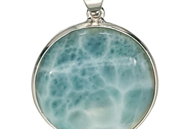 Colgante pectolita larimar redondo de 29 mm. en plata 925