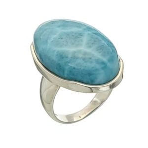 Gran anillo de larimar de piedra oval en talla 22