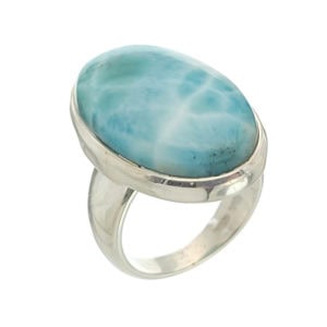 Anillo piedra oval de larimar talla 16 fabricado en plata