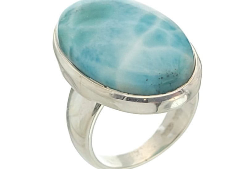 Anillo piedra oval de larimar talla 16 fabricado en plata