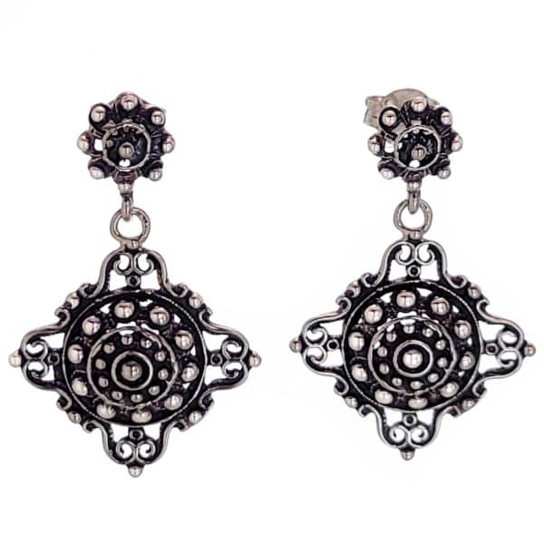 Pendientes largos doble botón charro de plata 925 (2)