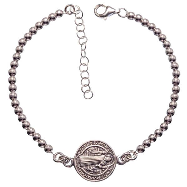 Pulsera de plata con medalla de San Benito de 14 mm (3)