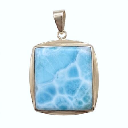 Colgante rectangular de larimar azul en plata 925, vista frontal vertical