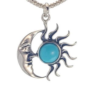 Colgante Sol y Luna de Howlita azul turquesa