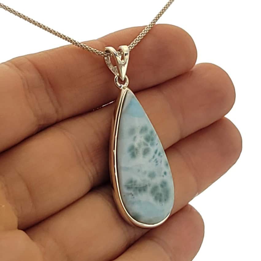 Colgante de plata 925 con lágrima de larimar de 34×15 mm (1) Colgante de plata 925 con lágrima de larimar de 34×15 mm (1)