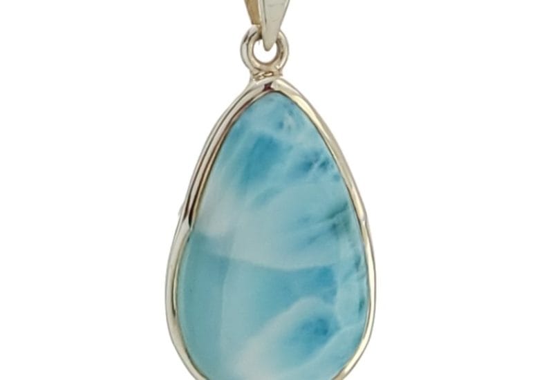 Colgante de plata 925 con lágrima de larimar de 26×17 mm.