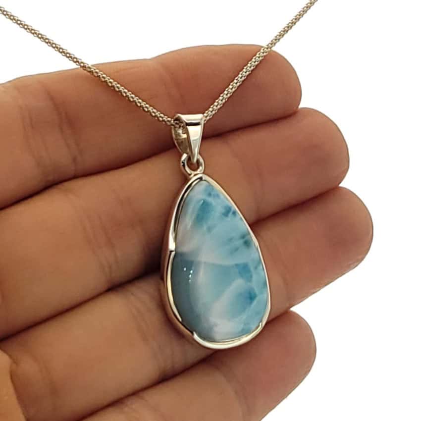 Colgante de plata 925 con lágrima de larimar de 26×17 mm (3) Colgante de plata 925 con lágrima de larimar de 26×17 mm (3)