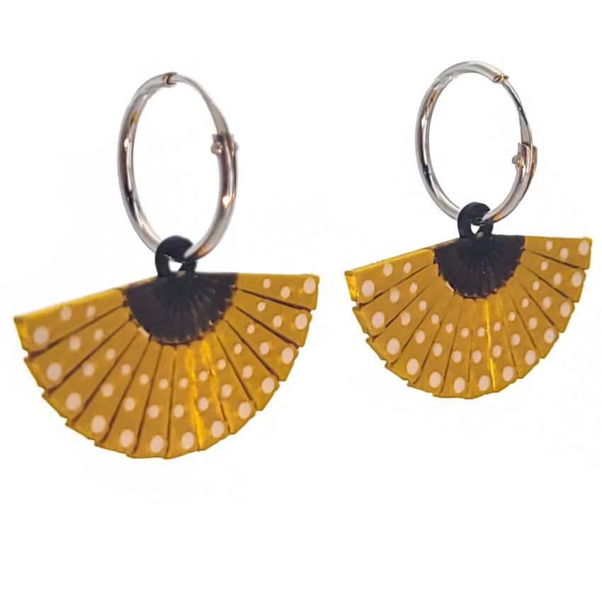 Pendientes abanico dorado con aro de plata de 15 mm Pendientes abanico dorado con aro de plata de 15 mm