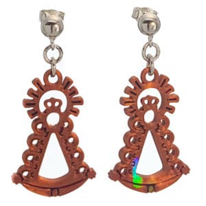 Pendientes silueta color cobre Virgen del Rocío con cierre de plata Pendientes silueta color cobre Virgen del Rocío con cierre de plata