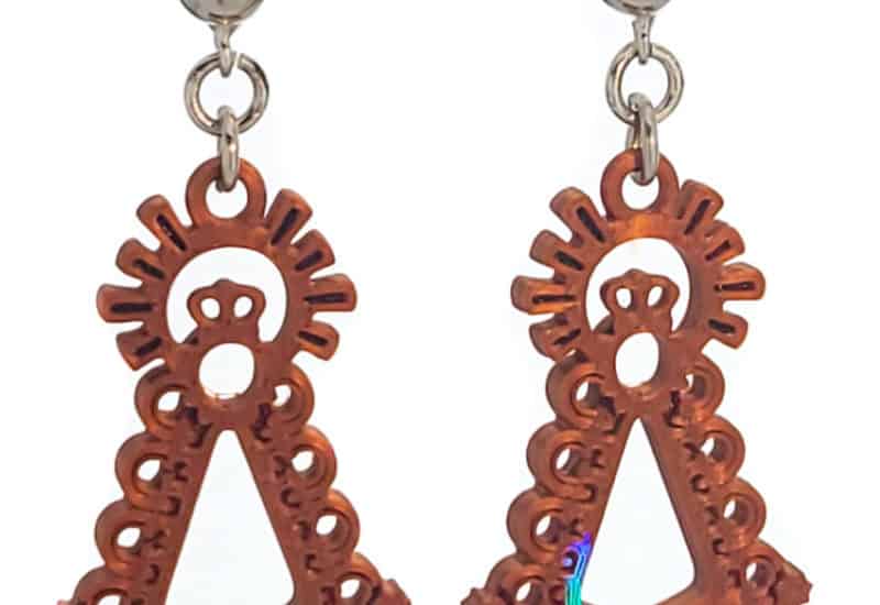 Pendientes silueta color cobre Virgen del Rocío con cierre de plata