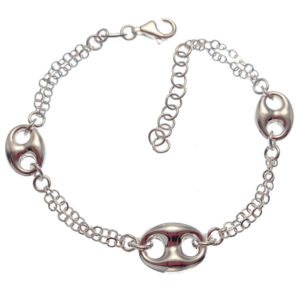 Pulsera tres calabrotes con cadena rolo en plata Pulsera tres calabrotes con cadena rolo en plata