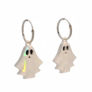 Pendientes Halloween aros de 15 mm. de plata con fantasmita Pendientes Halloween aros de 15 mm. de plata con fantasmita