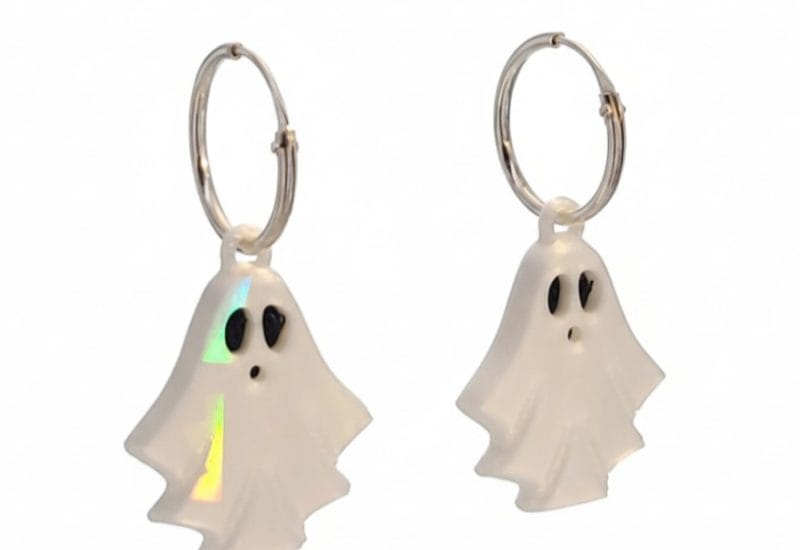 Pendientes Halloween aros de 15 mm. de plata con fantasmita