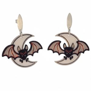 Pendientes Halloween murciélago volando bajo la luz de la luna Pendientes Halloween murciélago volando bajo la luz de la luna