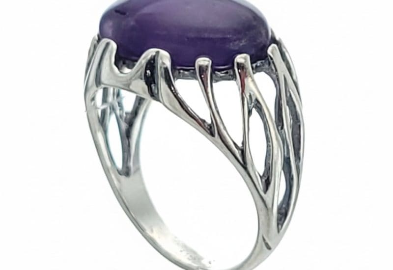 Anillo raíces de plata con engarce de amatista