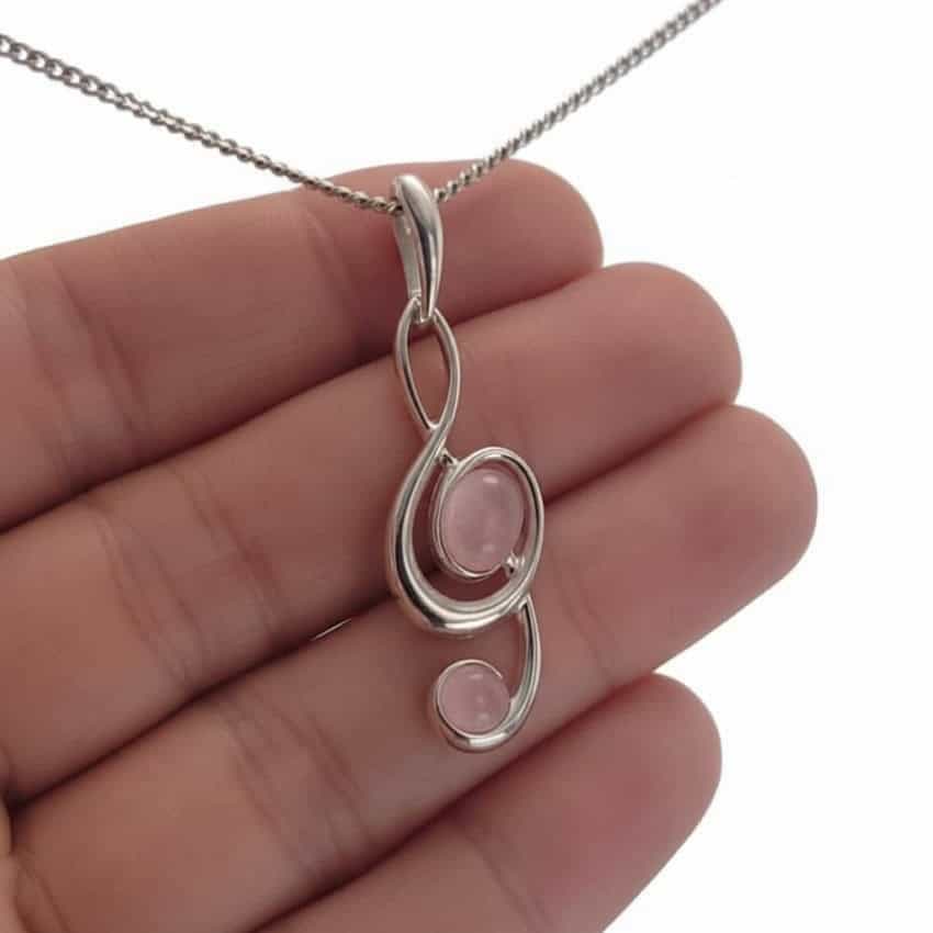 Colgante clave de sol de plata y cuarzo rosa (2) Colgante clave de sol de plata y cuarzo rosa (2)