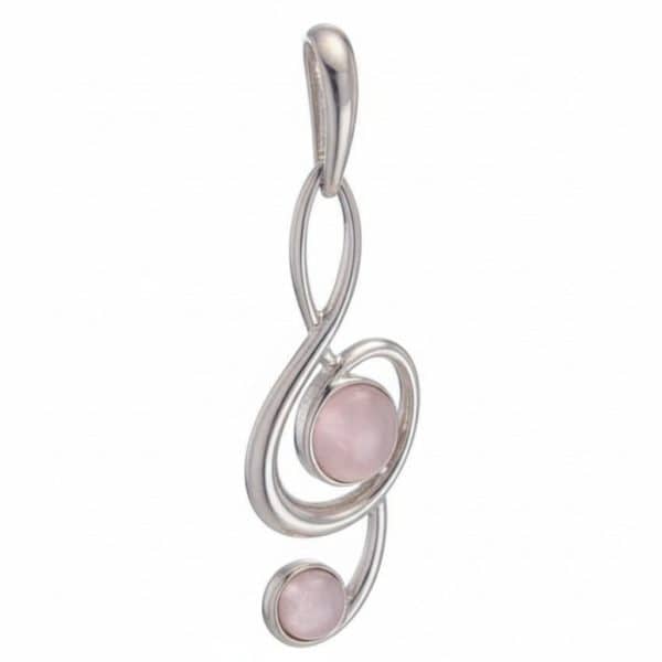 Colgante clave de sol de plata y cuarzo rosa (3)