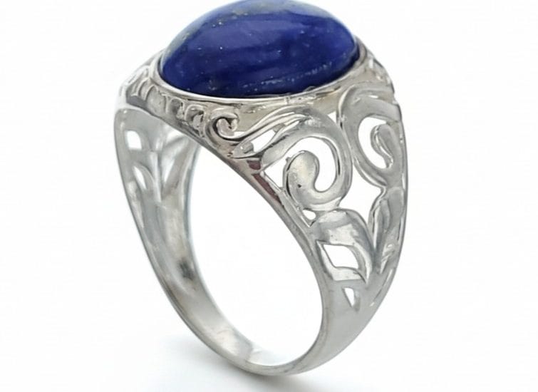 Anillo plata con engarce de auténtico lapislázuli de Afganistán