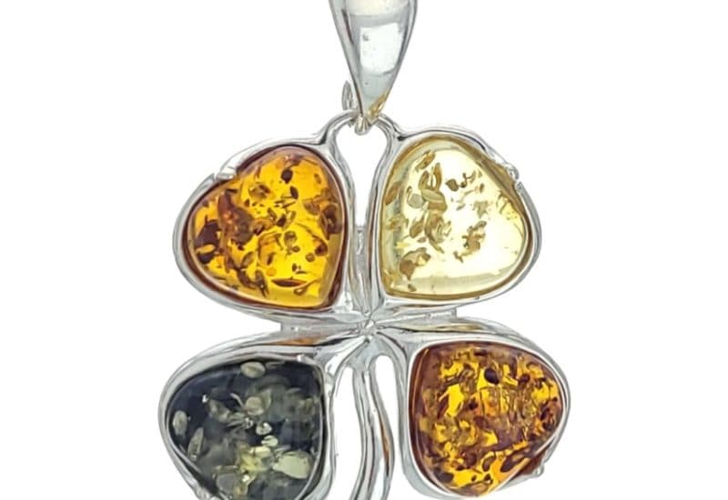 Colgante trébol de la suerte en 3 colores de ámbar