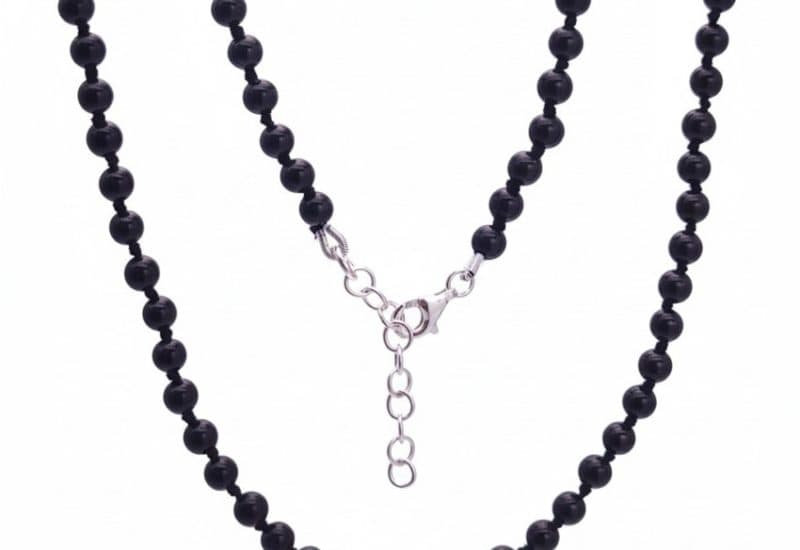 Collar nudos de 45 cms. de obsidiana con cierre de plata