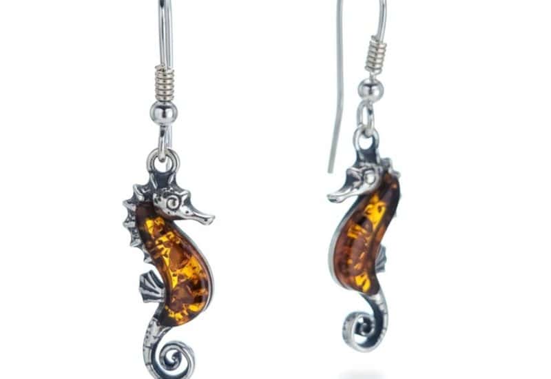 Pendientes caballito de mar de ámbar