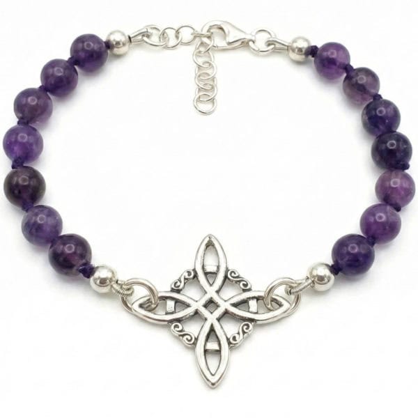 Pulsera bolas de amatista + nudo de bruja de plata Pulsera bolas de amatista + nudo de bruja de plata