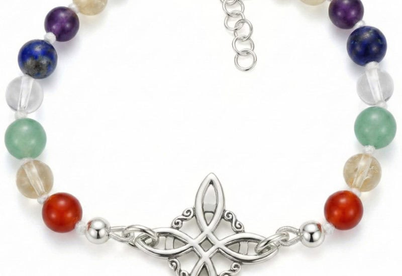 Pulsera de los 7 chakras + nudo de bruja de plata
