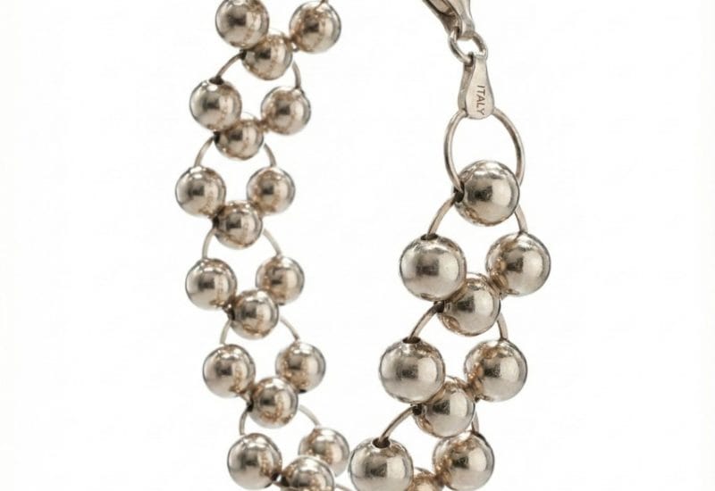 Pulsera malla de 40 bolas de plata de 8 mm.