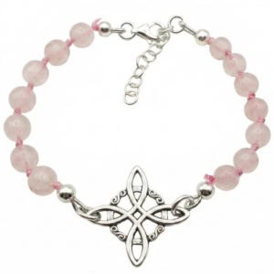 Pulsera bolas de cuarzo rosa + nudo de bruja de plata Pulsera bolas de cuarzo rosa + nudo de bruja de plata