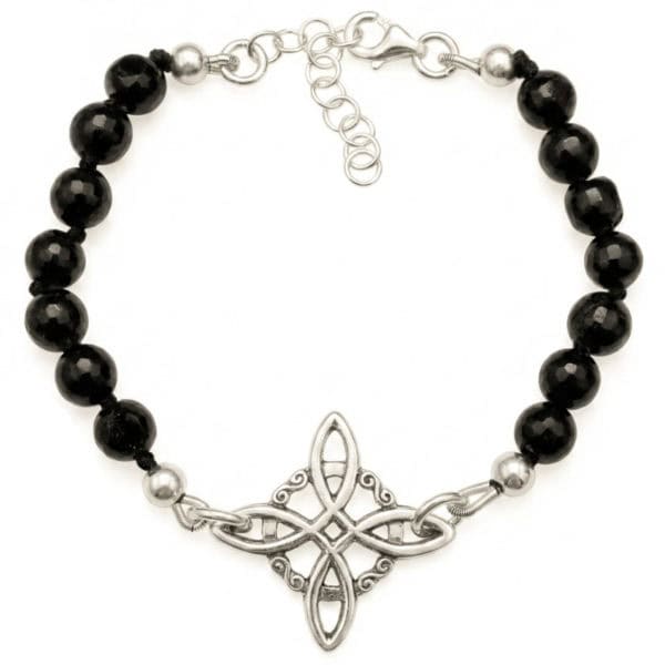 pulsera turmalina más nudo de bruja de plata