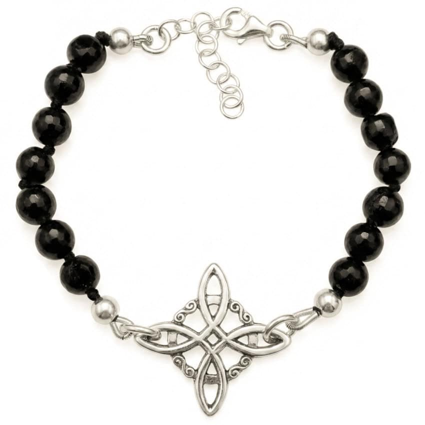 pulsera turmalina más nudo de bruja de plata pulsera turmalina más nudo de bruja de plata