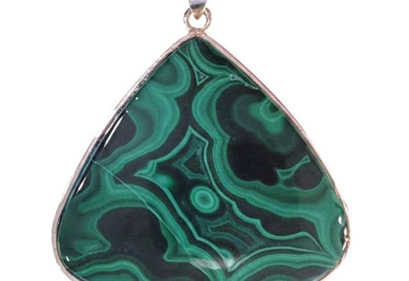 colgante en plata lágrima de malaquita de 65 x 53 mm