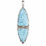 Colgante articulado de plata 925 con dos piedras naturales de larimar, vista frontal