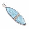 Colgante articulado de plata 925 con dos piedras naturales de larimar, vista diagonal