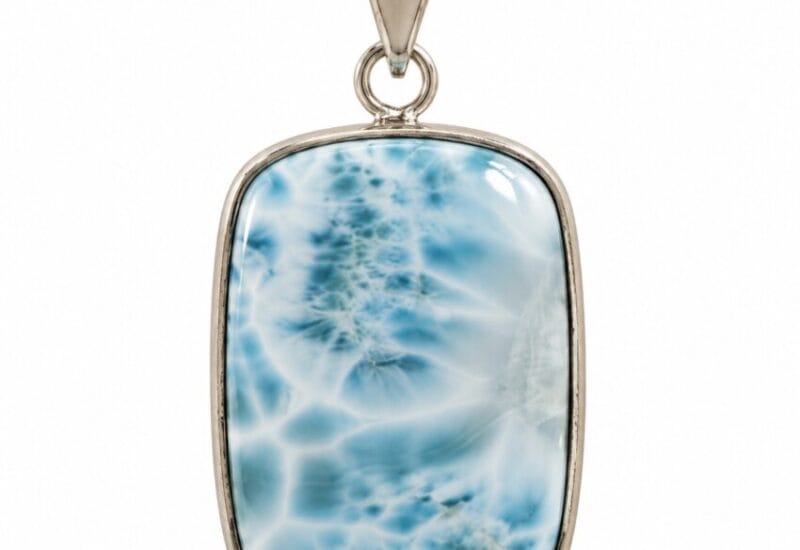 Colgante rectangular de larimar azul en plata 925