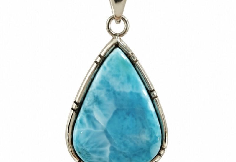 Colgante de plata 925 con lágrima de larimar de 38×24 mm