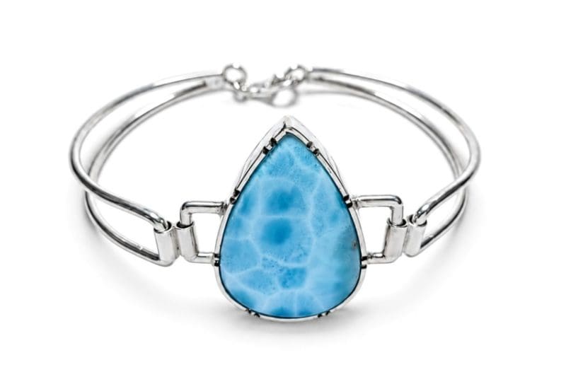 Pulsera de plata de ley y larimar con bisagras